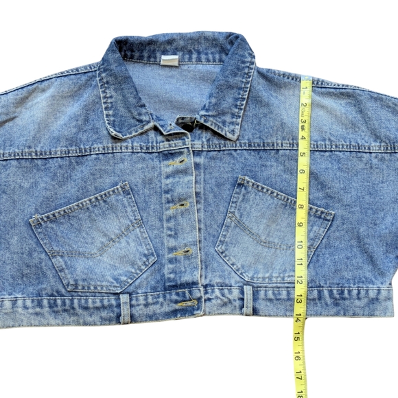 Vintage Reversible Cropped Denim Jacket with Back Button Detail Size L - Picture 6 of 7